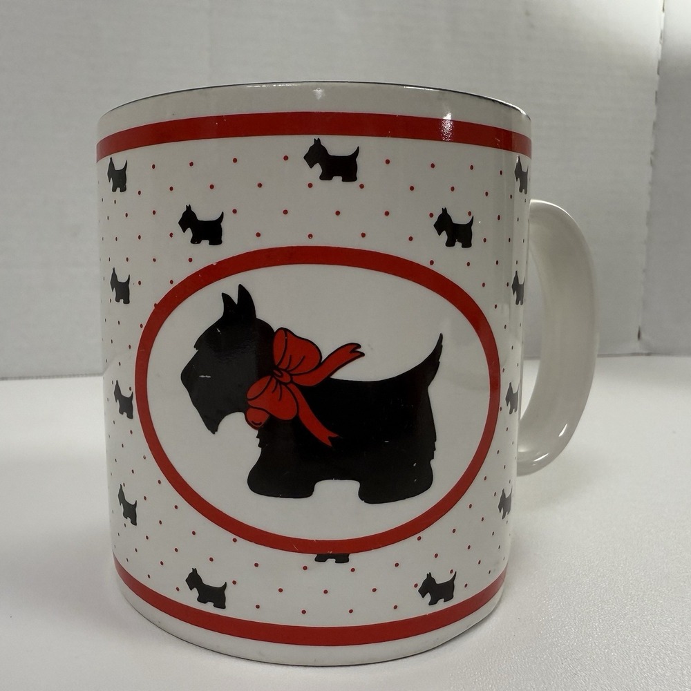 Scottie Dog Mug‎ Coffee Cup Russ Black Scottie Red Ribbon